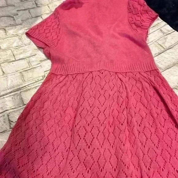 Women’s Sioni Studio Pink Ruffle Crochet Short Sleeve Long Cardigan Size Large - Picture 5 of 5